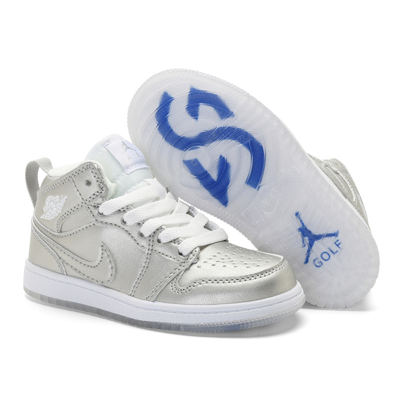 Youth Running Weapon Air Jordan 1 Silver Shoes 0186